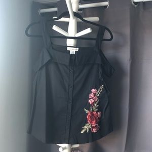 Black button up floral top